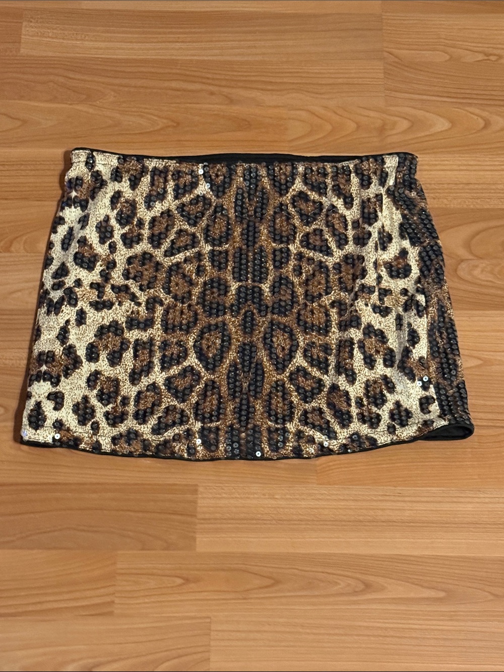 NWT! Size Medium / Size 6 Leopard Sequin Mini Skirt - Brown Animal Print
